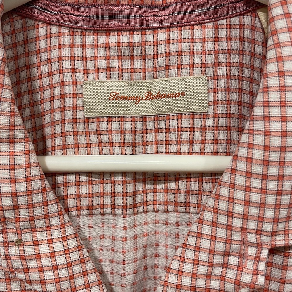Tommy Bahama Orange Checkered Silk Button up Shirt XL - Picture 3 of 5